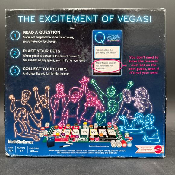 Board Game Wits and Wagers It's Vegas, BABY!  Board Game age 13+, 5+ Players - Picture 6 of 6